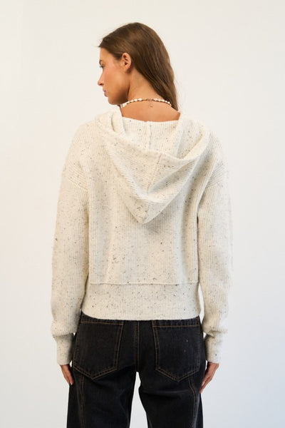 HOODED KNIT BUTTON FRONT CARDIGAN