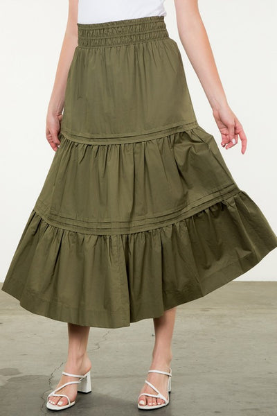 THML OLIVE TIERED SKIRT