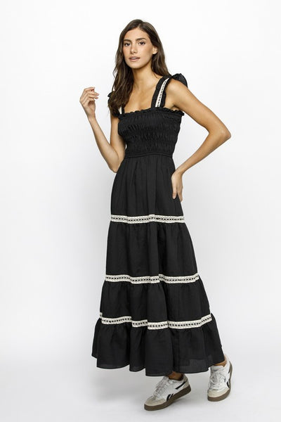 BLACK IVORY RUFFLED SUNDRESS