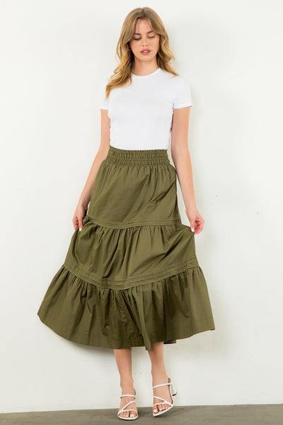 THML OLIVE TIERED SKIRT