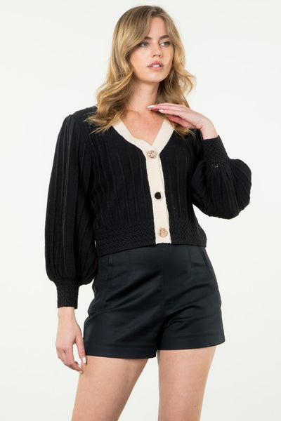 THML BLACK CROCHET DETAIL CARDIGAN