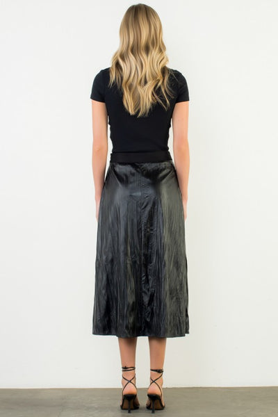 THML BLACK FAUX LEATHER PLEATED CRINKLE SKIRT