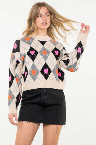 THML ARGYLE HEART PATTERN SWEATER