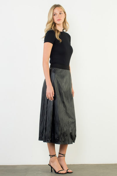 THML BLACK FAUX LEATHER PLEATED CRINKLE SKIRT
