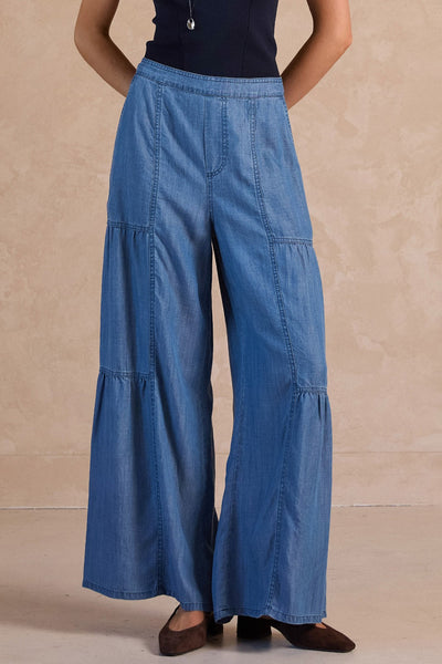 CURRENT AIR CHAMBRAY TIERED WIDE LEG PANT