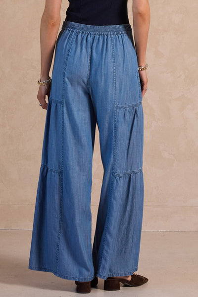 CURRENT AIR CHAMBRAY TIERED WIDE LEG PANT