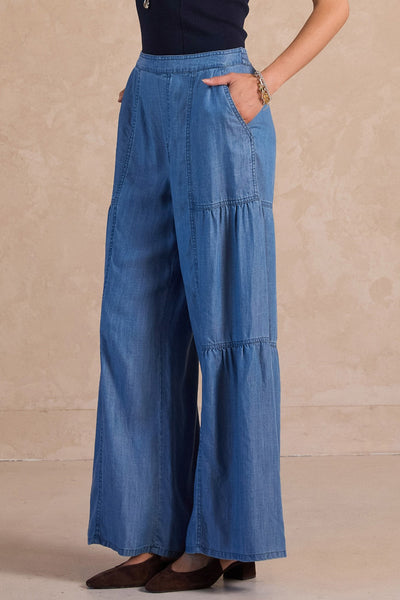 CURRENT AIR CHAMBRAY TIERED WIDE LEG PANT
