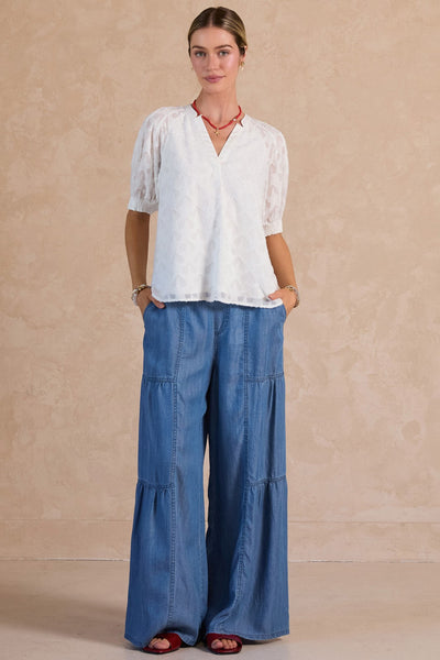 CURRENT AIR CHAMBRAY TIERED WIDE LEG PANT