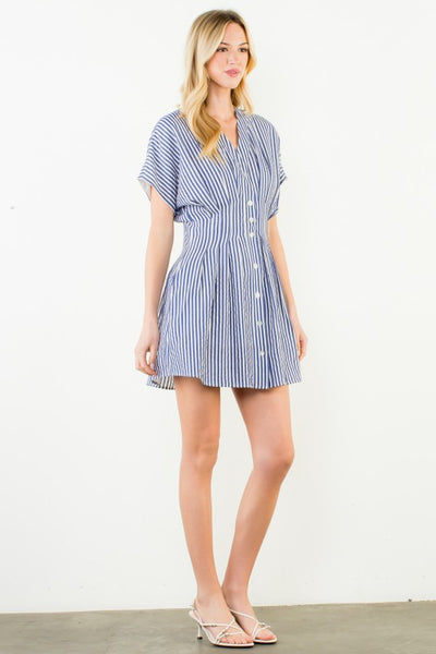 THML BLUE WHITE STRIPED BUTTON FRONT DRESS