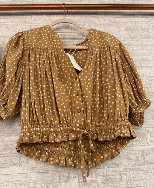 VINTAGE HAVANA TAN POLKA DOT TOP