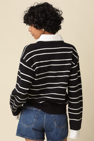 OLIVACEOUS BLACK WHITE RUGBY KNIT SWEATER