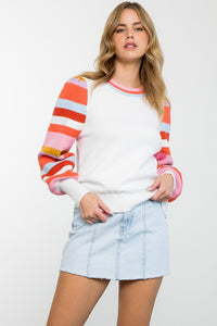 THML WINTER WHITE BISHOP SLEEVE SWEATER MULTI COLOR
