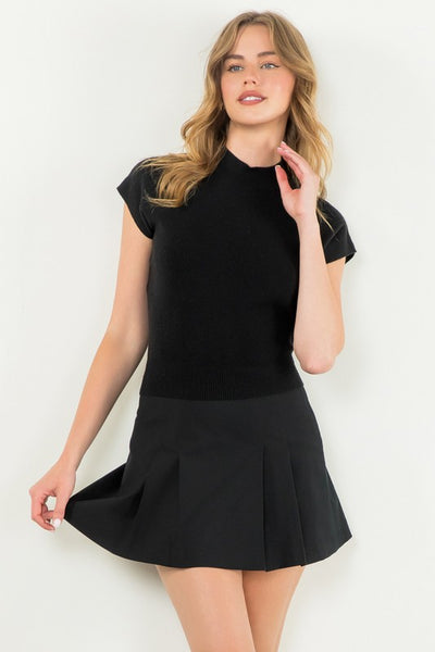 THML BLACK KNIT TOP SHORT SLEEVES