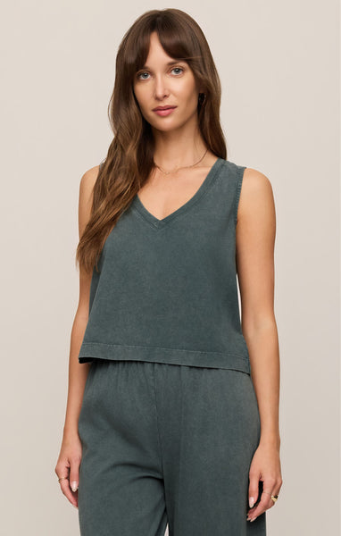 Z SUPPLY SLOANE V-NECK TOP EMERALD COVE