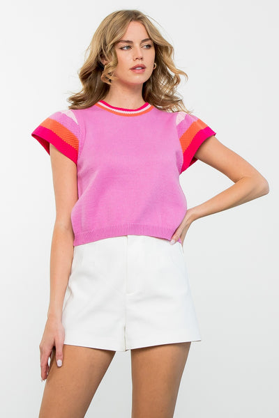 THML PINK MULTI COLOR KNIT TOP