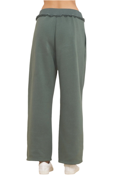 VINTAGE HAVANA OLIVE FLEECE PANT WITH RIB WAISTBAND