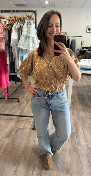 VINTAGE HAVANA TAN POLKA DOT TOP