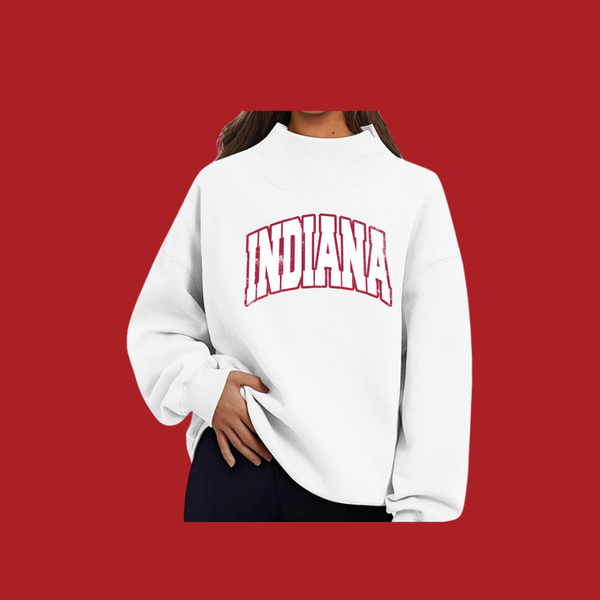 INDIANA UNIVERSITY MOCK NECK SWEATSHIRT VARSITY DISTRESSED