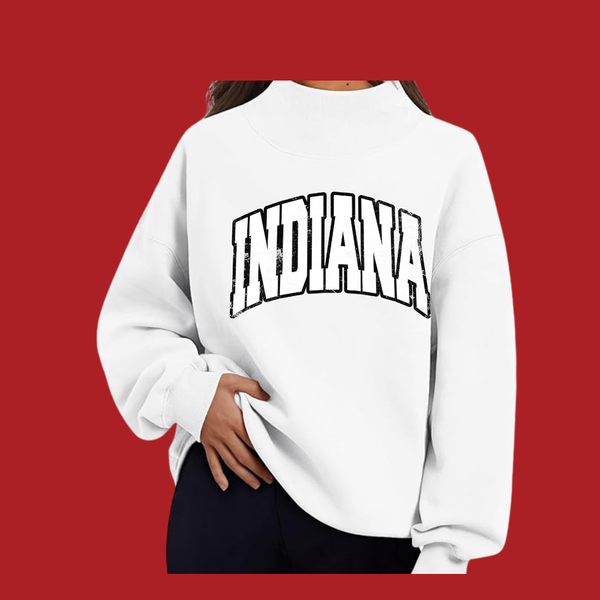 INDIANA UNIVERSITY MOCK NECK SWEATSHIRT VARSITY DISTRESSED
