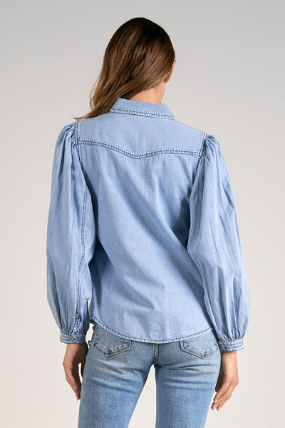 ELAN DENIM BLUE WASH BUTTON DOWN TOP