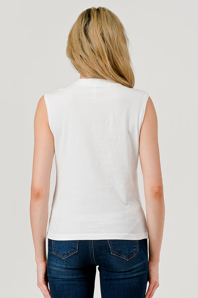 HASHTTAG GARMENT DYE SLEEVELESS HENLEY TOP WHITE