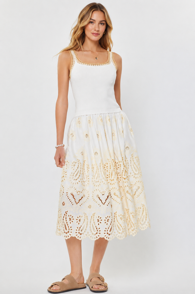 CURRENT AIR EYELET SLEEVELESS COMBO MIDI MAXI DRESS