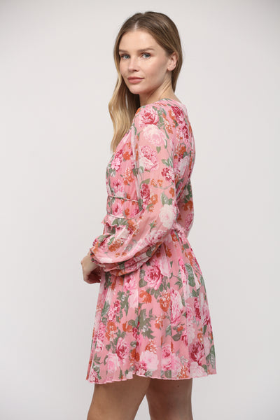 FATE PINK FLORAL PLEATED DRESS