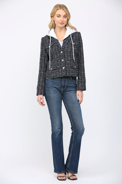 FATE DAHLIA NAVY HOODED TWEED JACKET BLAZER