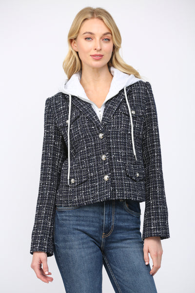 FATE DAHLIA NAVY HOODED TWEED JACKET BLAZER