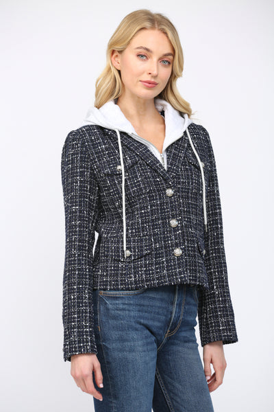 FATE DAHLIA NAVY HOODED TWEED JACKET BLAZER
