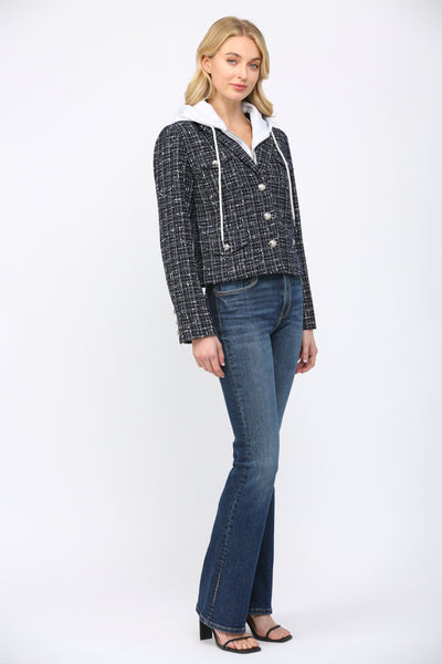 FATE DAHLIA NAVY HOODED TWEED JACKET BLAZER