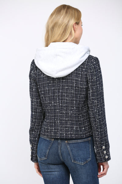FATE DAHLIA NAVY HOODED TWEED JACKET BLAZER