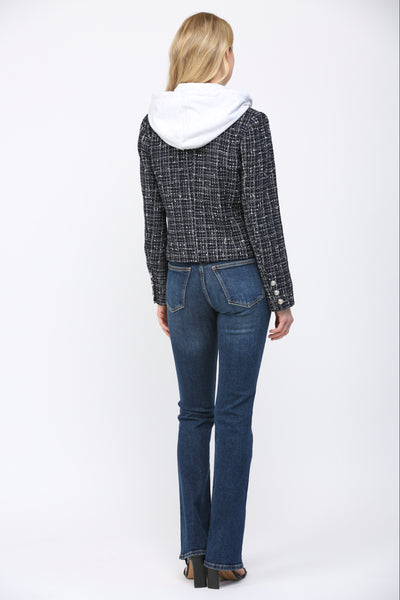 FATE DAHLIA NAVY HOODED TWEED JACKET BLAZER