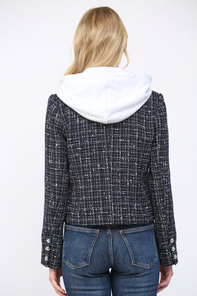 FATE DAHLIA NAVY HOODED TWEED JACKET BLAZER