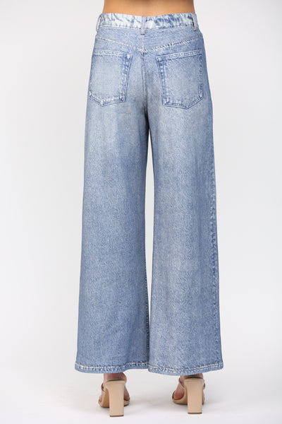 FATE WASHED DENIM WIDE LEG TERRY PANTS