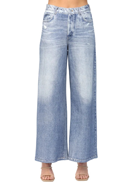 FATE WASHED DENIM WIDE LEG TERRY PANTS