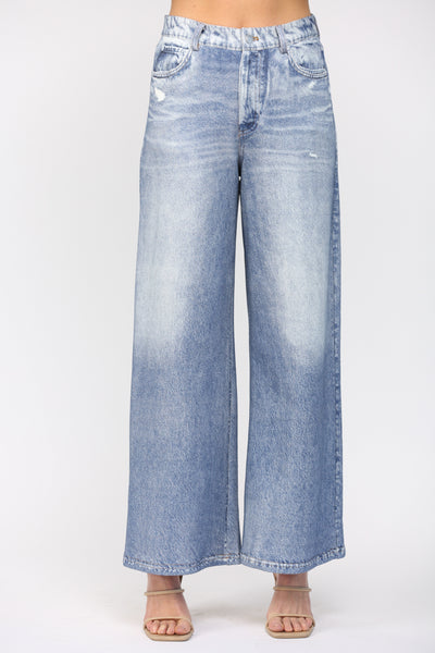 FATE WASHED DENIM WIDE LEG TERRY PANTS