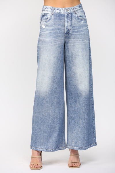 FATE WASHED DENIM WIDE LEG TERRY PANTS