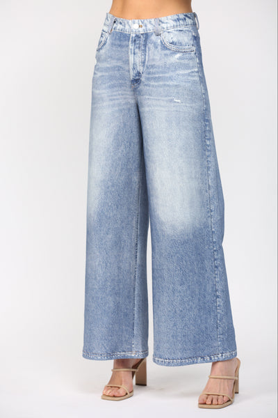 FATE WASHED DENIM WIDE LEG TERRY PANTS