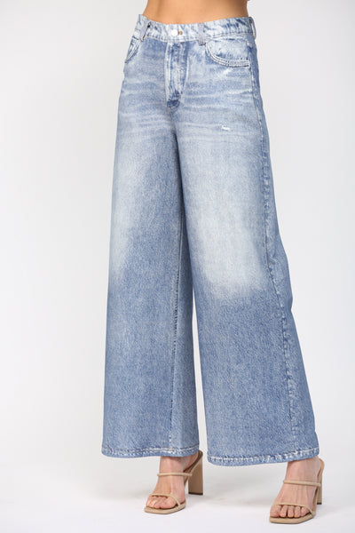 FATE WASHED DENIM WIDE LEG TERRY PANTS