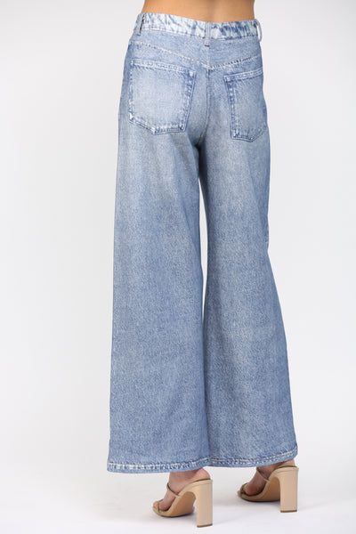 FATE WASHED DENIM WIDE LEG TERRY PANTS