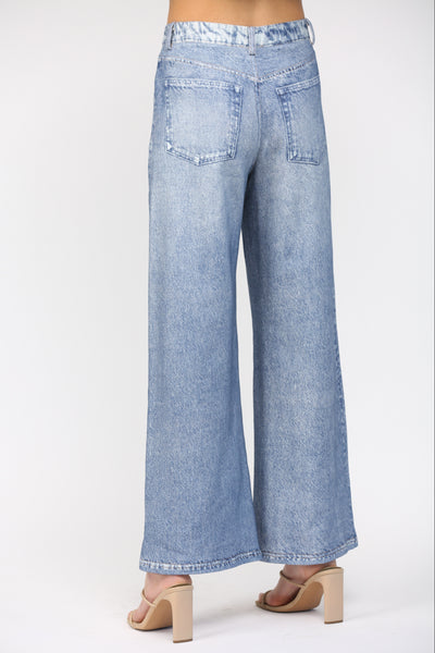 FATE WASHED DENIM WIDE LEG TERRY PANTS