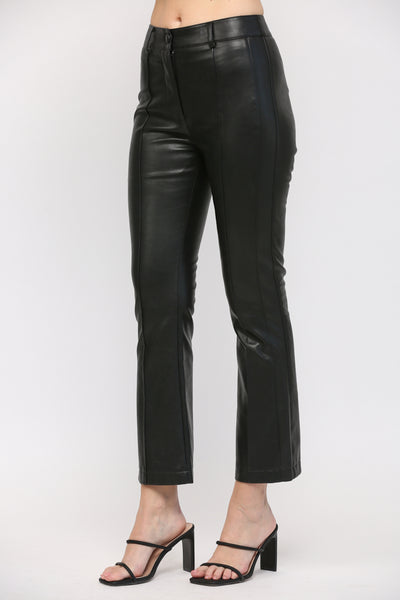 FATE FAUX LEATHER PINTUCKED FRONT FLARE PANTS FINAL SALE