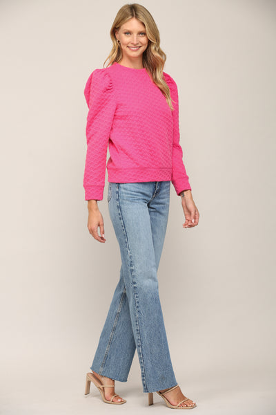 FATE HOT PINK EMBOSSED PUFF SLEEVE TOP