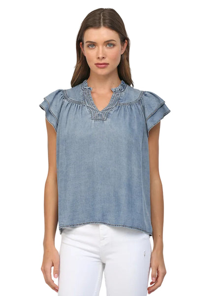 SPLIT V-NECKLINE WASHED TENCEL TOP