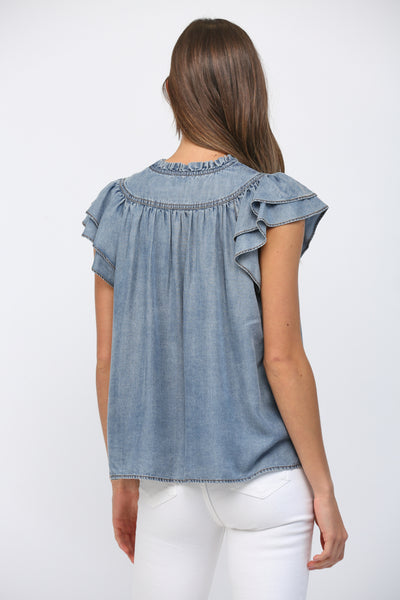 SPLIT V-NECKLINE WASHED TENCEL TOP