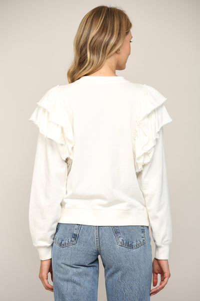 FATE OFF WHITE RUFLE SWEATSHIRT FRONT BUTTONS