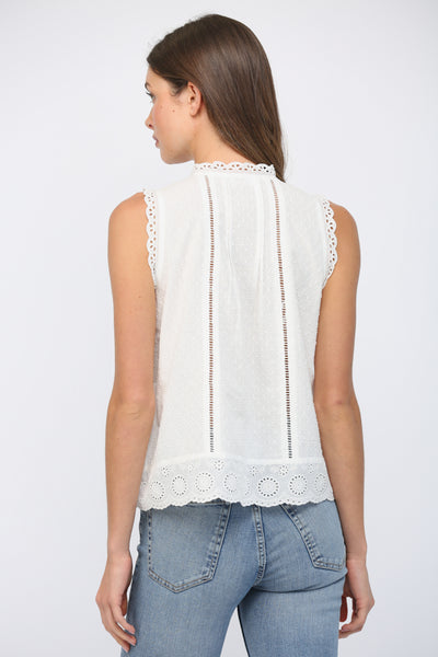DANI OFF WHITE LACE TRIMMED DOBBY-DOT BLOUSE