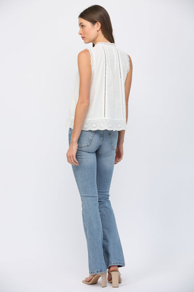 DANI OFF WHITE LACE TRIMMED DOBBY-DOT BLOUSE