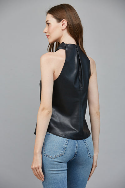 FATE BLACK FAUX LEATHER CRISSCROSS SLEEVELESS TOP